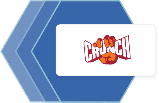 Crunch Fitness logo inside a blue hexagon